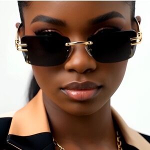 Rectangle Sunglasses Dark Black Lenses Women Chic Style Driving Spacial Event